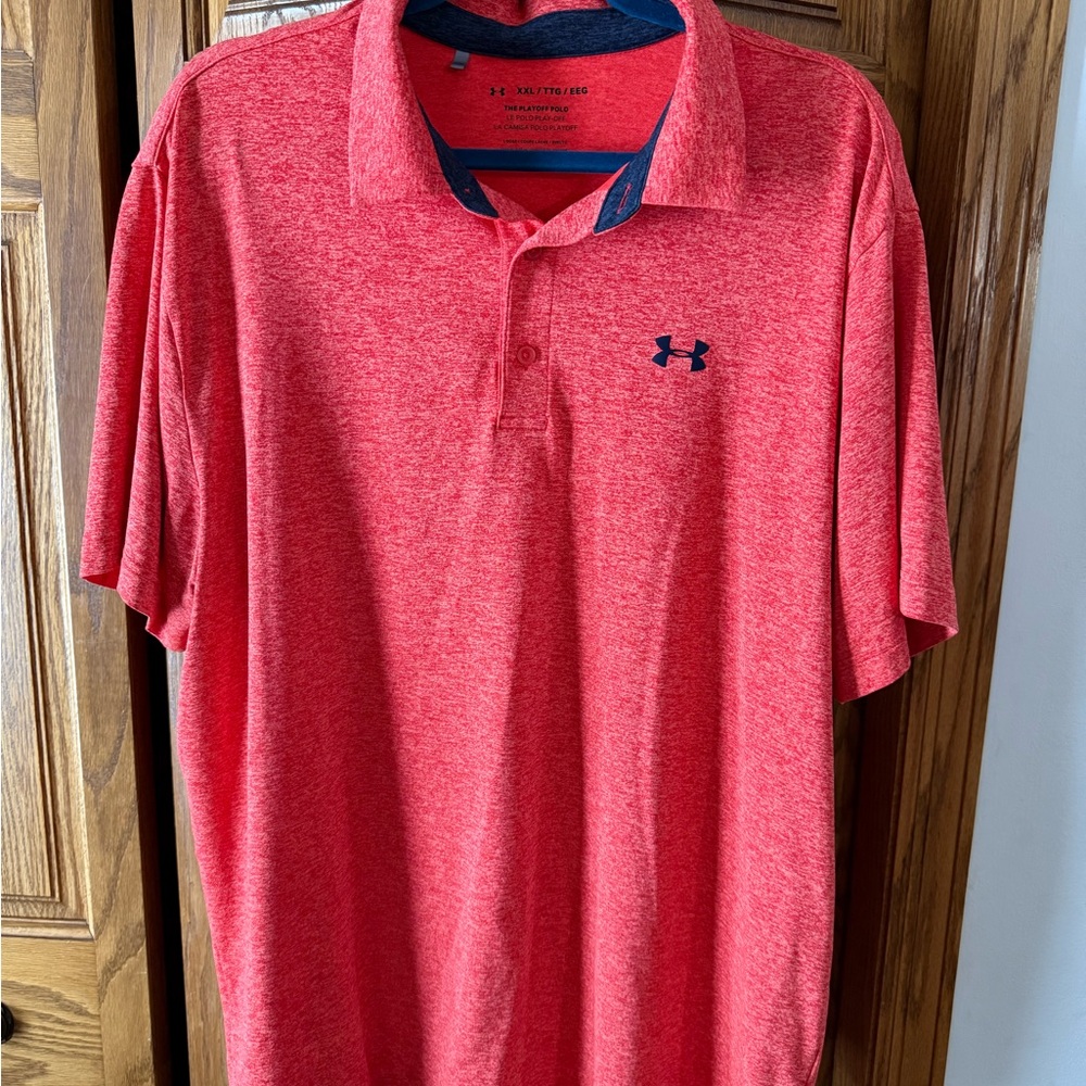 Under Armour Men's Heathered Coral Polo with Navy Logo